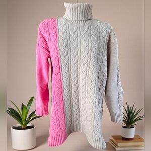 Jessica Simpson Colour Block Two-Tone Cable Knit Turtleneck Sweater